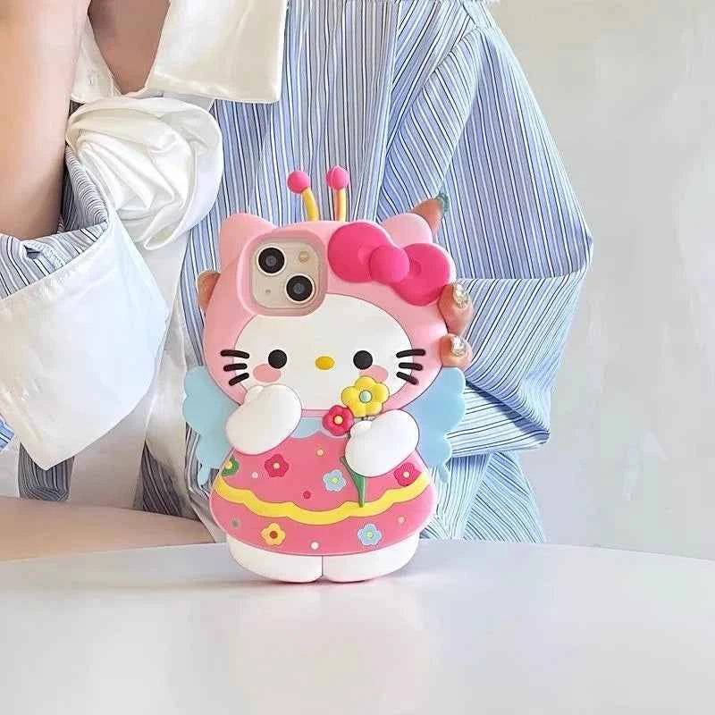 For iPhone 16 Pro Max 15 14 Plus 12 Pro 13 Mini 11 X XS XR 7 8 SE Pink Flower 3D Cartoon Silicon Soft Phone Case