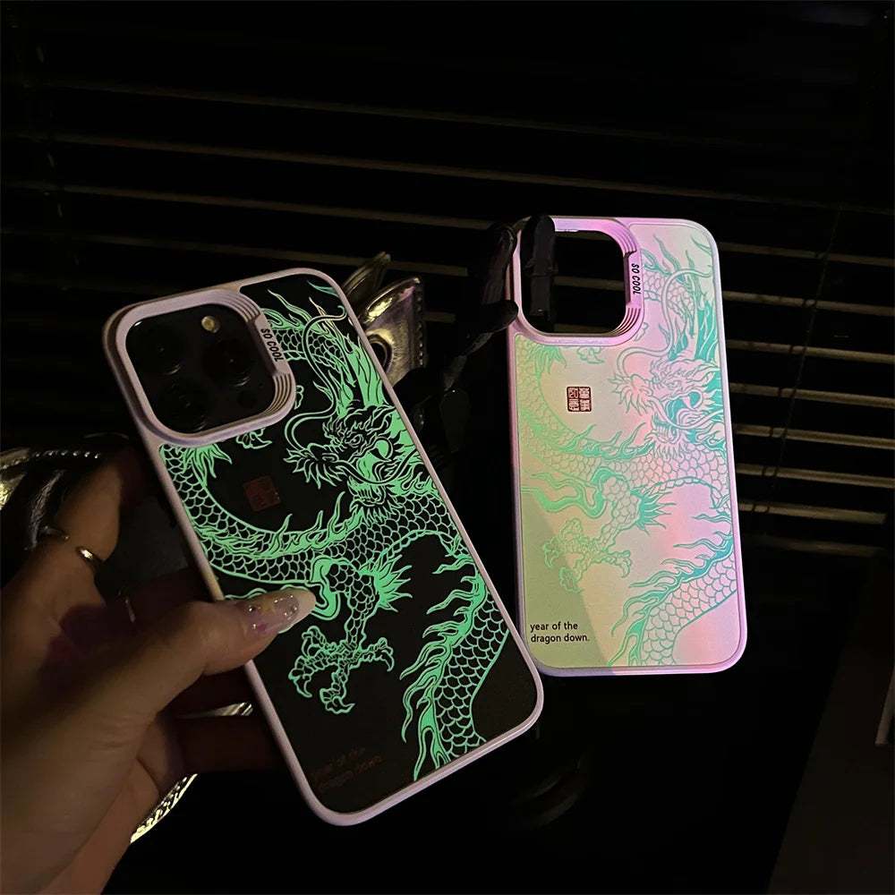 Luxury Fad Luminous Dragon Pattern Phone Case for iPhone 16 Pro Max 15 14 13 12 11 Shockproof Anti-Drop Glow in The Dark Cover
