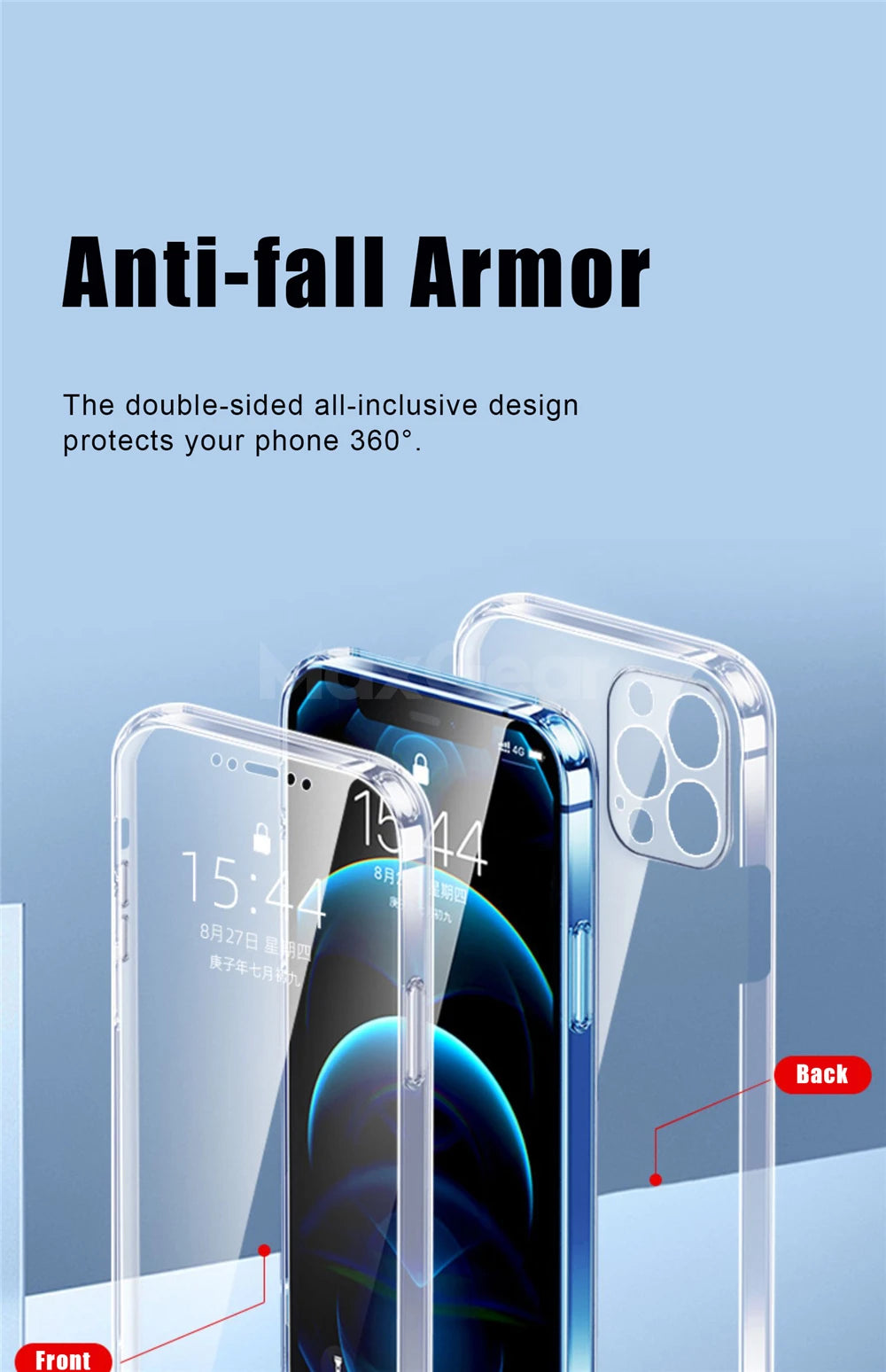 360° Full Body Protective Case for iPhone 16/15/14/13/12/11 Pro Max/Mini/X/XR/XS Plus Soft & Hard Transparent Cover