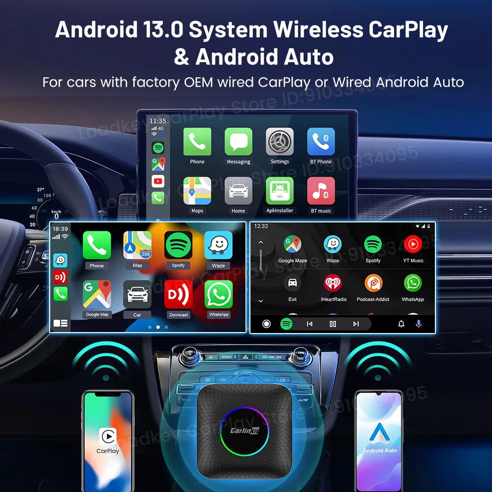 Carlinkit Ai Box Android 13 Led Wireless Android Auto & CarPlay Smart Tv Box QCM6225 Support Youtube Netflix Car Accessories