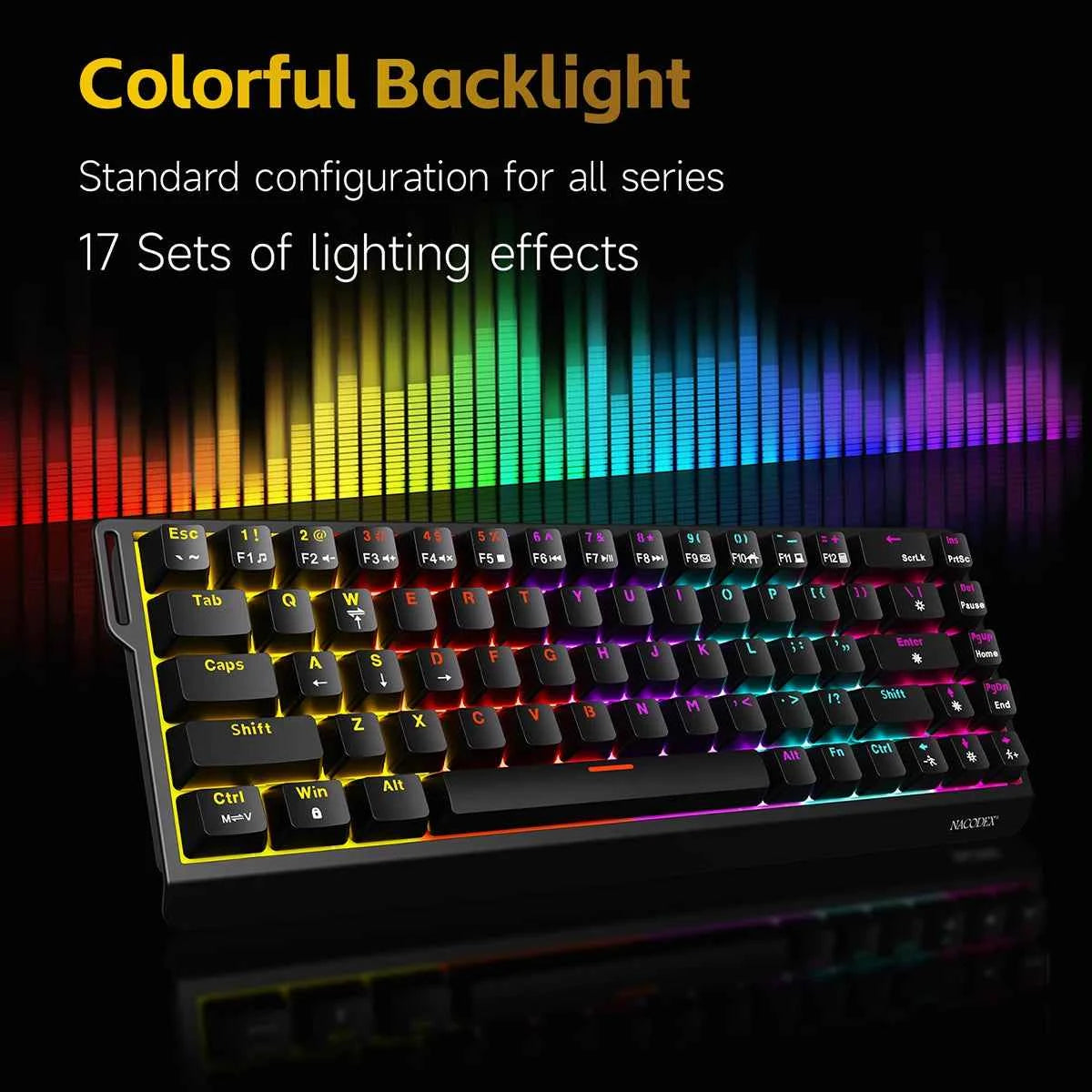 AJAZZ NK68 V2 gaming mechanical keyboard features hot-swappable keys, color backlighting, and is portable for office use