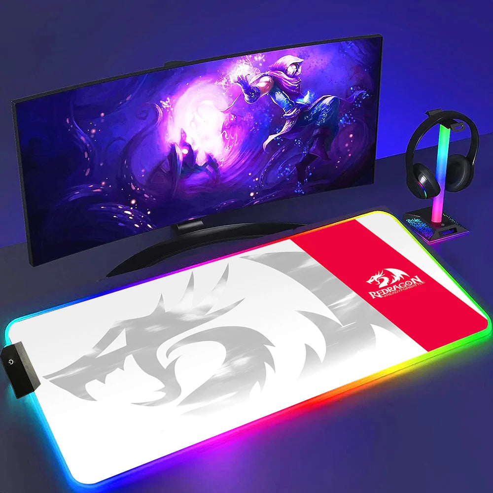Redragon RGB LED Gaming Mouse Pad Rug Cool Anti-skid Keyboard Mat Computer Desk Accessories Mousepad Luminous Laptop Game Mats
