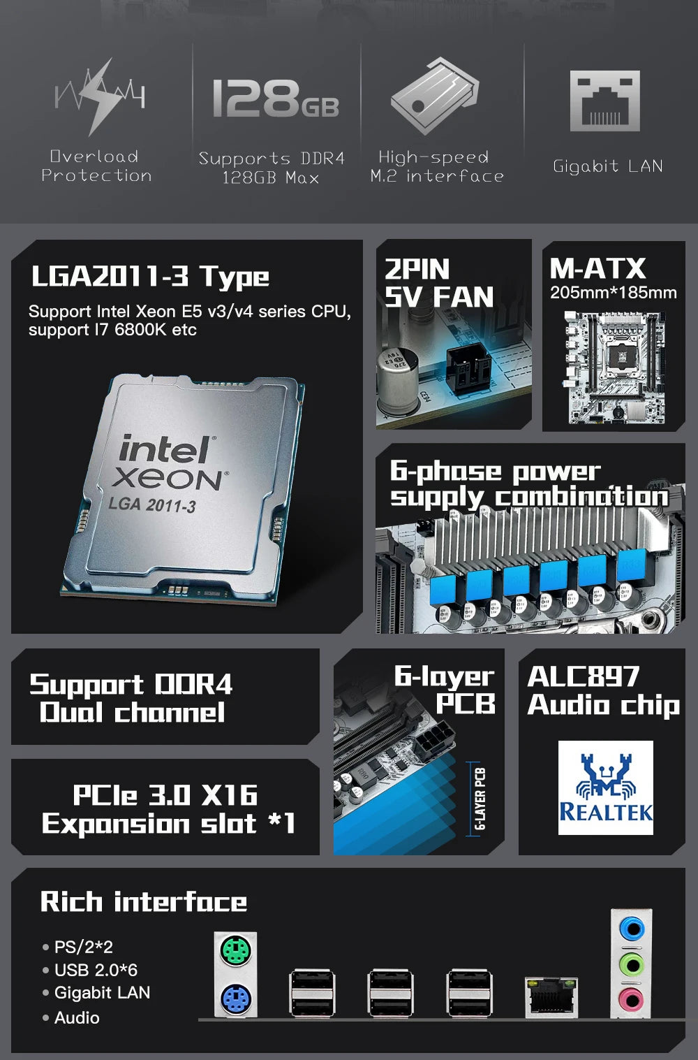 MACHINIST White X99 PR9-H Motherboard Combo Intel Xeon E5 2630 V4 LGA 2011-3 CPU DDR4 16GB RAM NVME M.2 Optional Kit Set