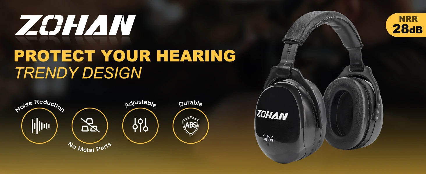 ZOHAN-Hearing Protector Passive Earmuffs High Noise Reducing Ear Covers Defenders for Autism, Headset Shooting, Headphone28dB