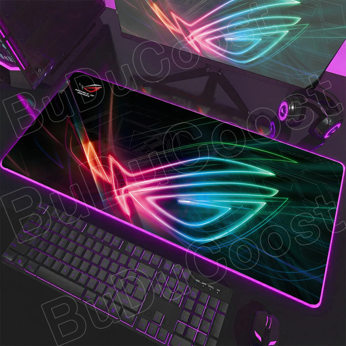 600x300x3mm RGB Gamer Glowing HD Keyboard Mat Asus Office Table New ROG Art Design Colorful LED Mouse Pad Rubber Non-slip Carpet