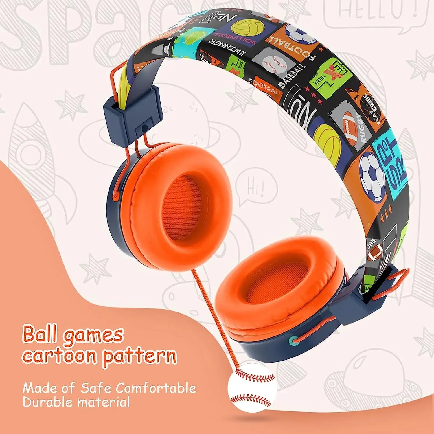 OKCSC B2 Cartoon Headphones Foldable Adjustable Children Headphone Stereo Wired Headset  with Mic for Cellphones/Tablet/School