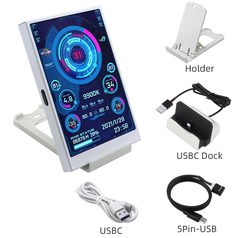 3.5 Inch Type-C Secondary Screen for Computer CPU RAM GPU HDD Monitor 320*480 IPS LCD ISB Display TURZX Software NO AIDA64