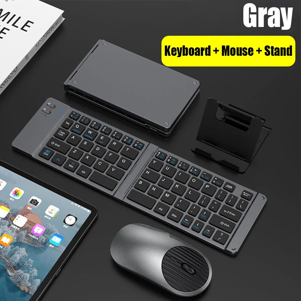 HKYC Mini two fold the third mock examination Bluetooth 2.4G keyboard and mouse set type-c charging tablet