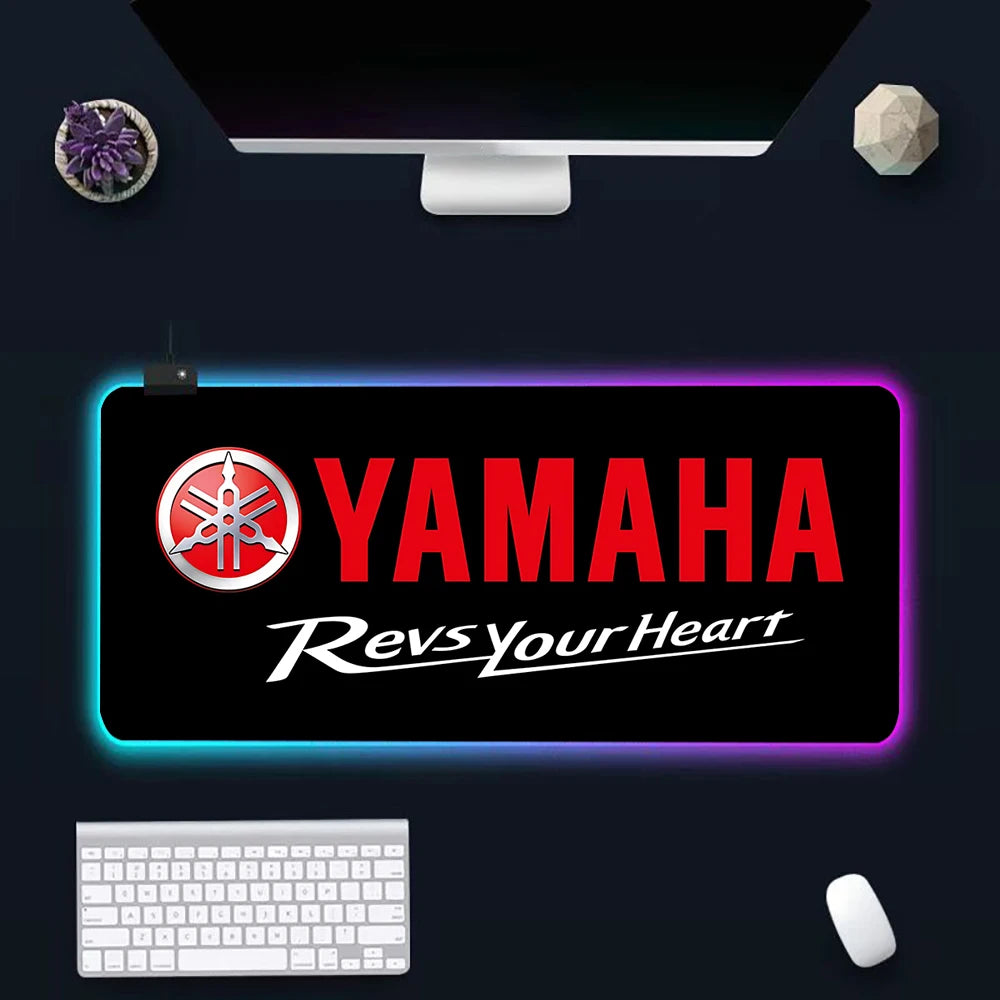 Hot motorcycle racing logo RGB Pc Gamer Keyboard Mouse Pad Mousepad LED Glowing Mouse Mats Rubber Gaming Computer Mausepad