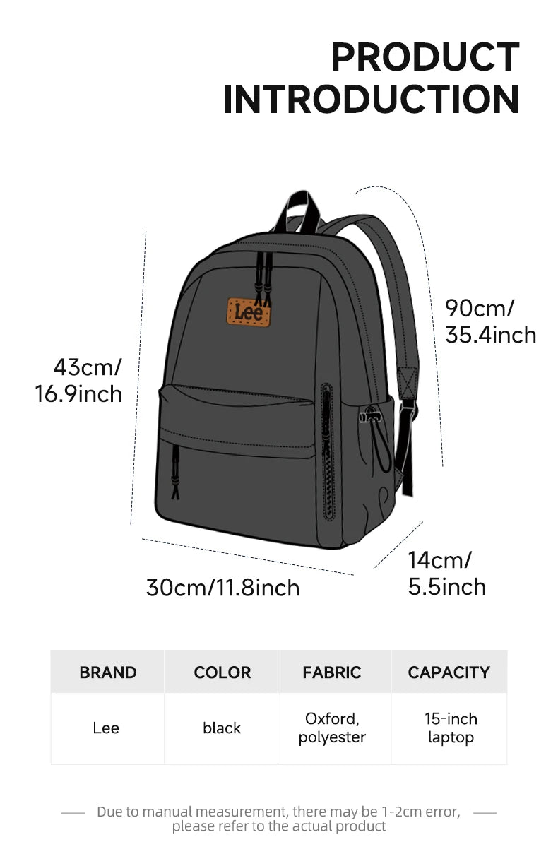 LEE Lightweight 16 Inch Laptop Backpack Women Man Oxford Middle High School Bag Large Capacity Teenage College Student Schoolbag