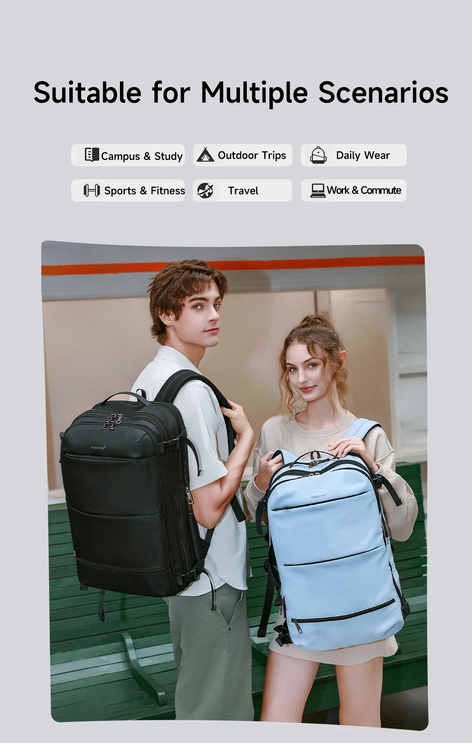 Tigernu Vacuum Compression Backpack Men Women Expandable Travel Backpacks Luggage With USB Large Capacity For 17 Laptop Back