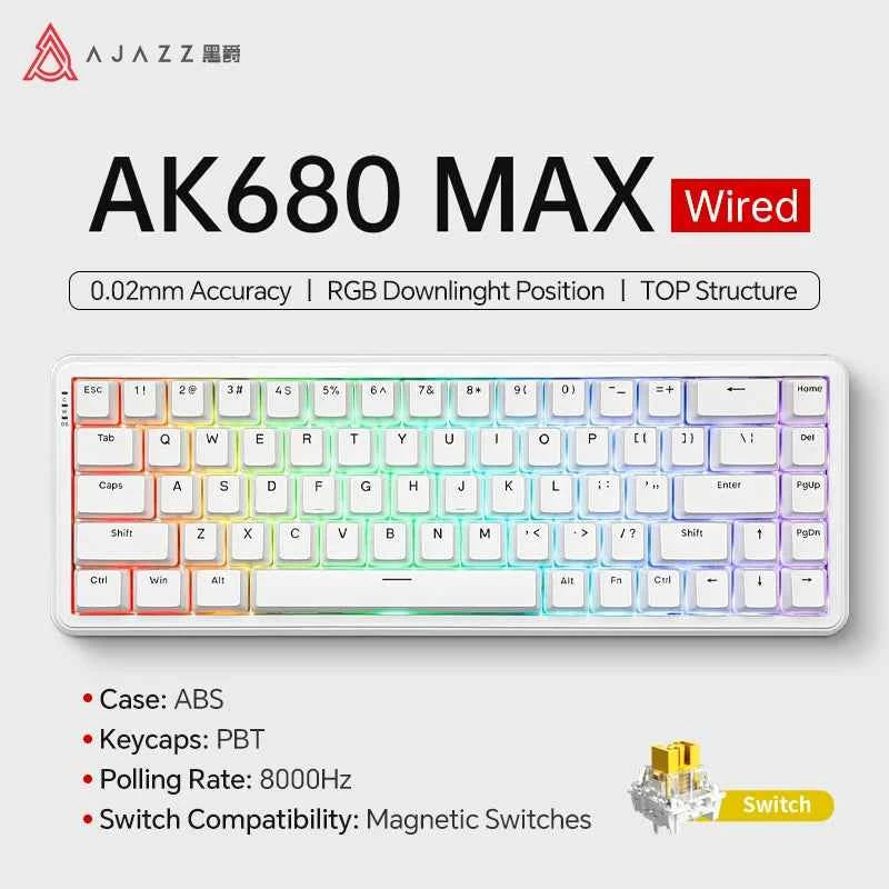 AJAZZ AK680 MAX Magnetic Switch Mechanical Keyboard 60% Rapid Trigger 0.01mm 8K/1K Return 68 keys Gaming Keybaord