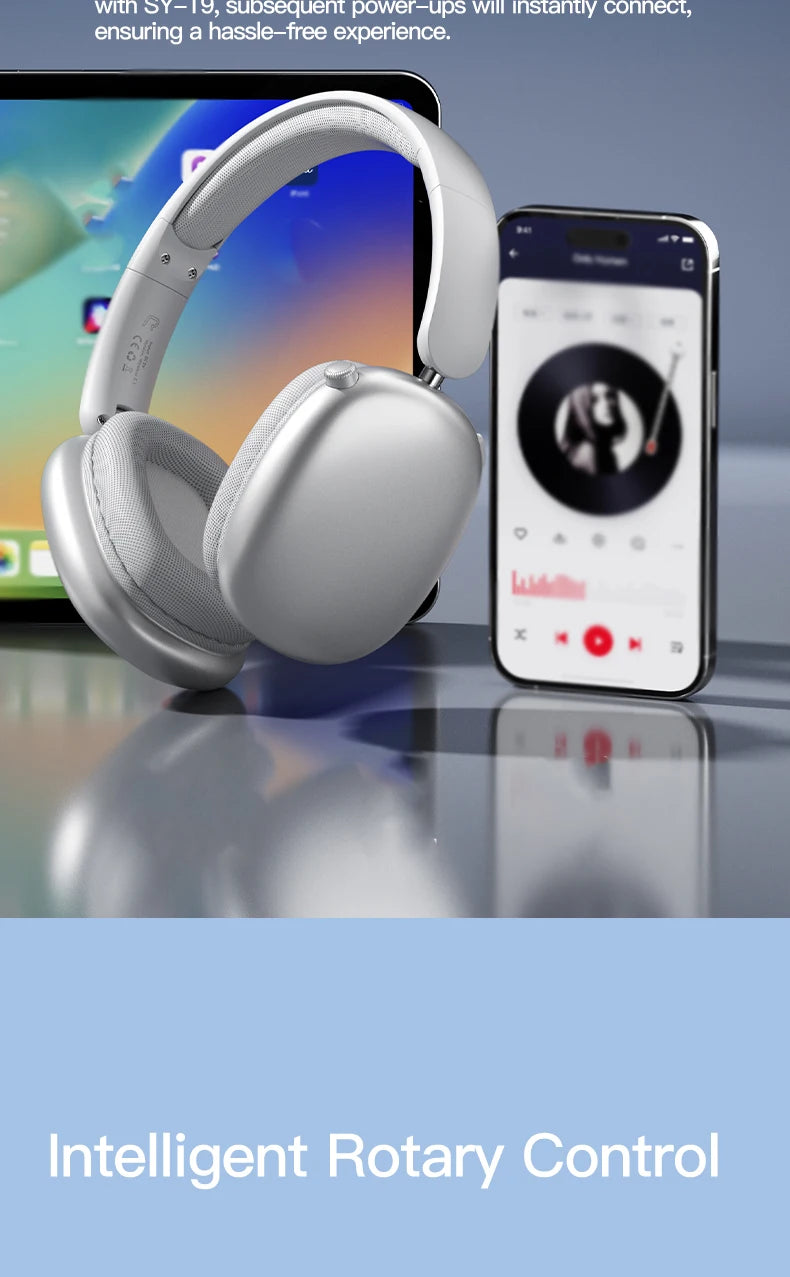 Wireless Bluetooth Headphones Over-Ear, Hi-Res Audio, Sport Headphone, Foldable Stereo, Travel Headphones, Silver