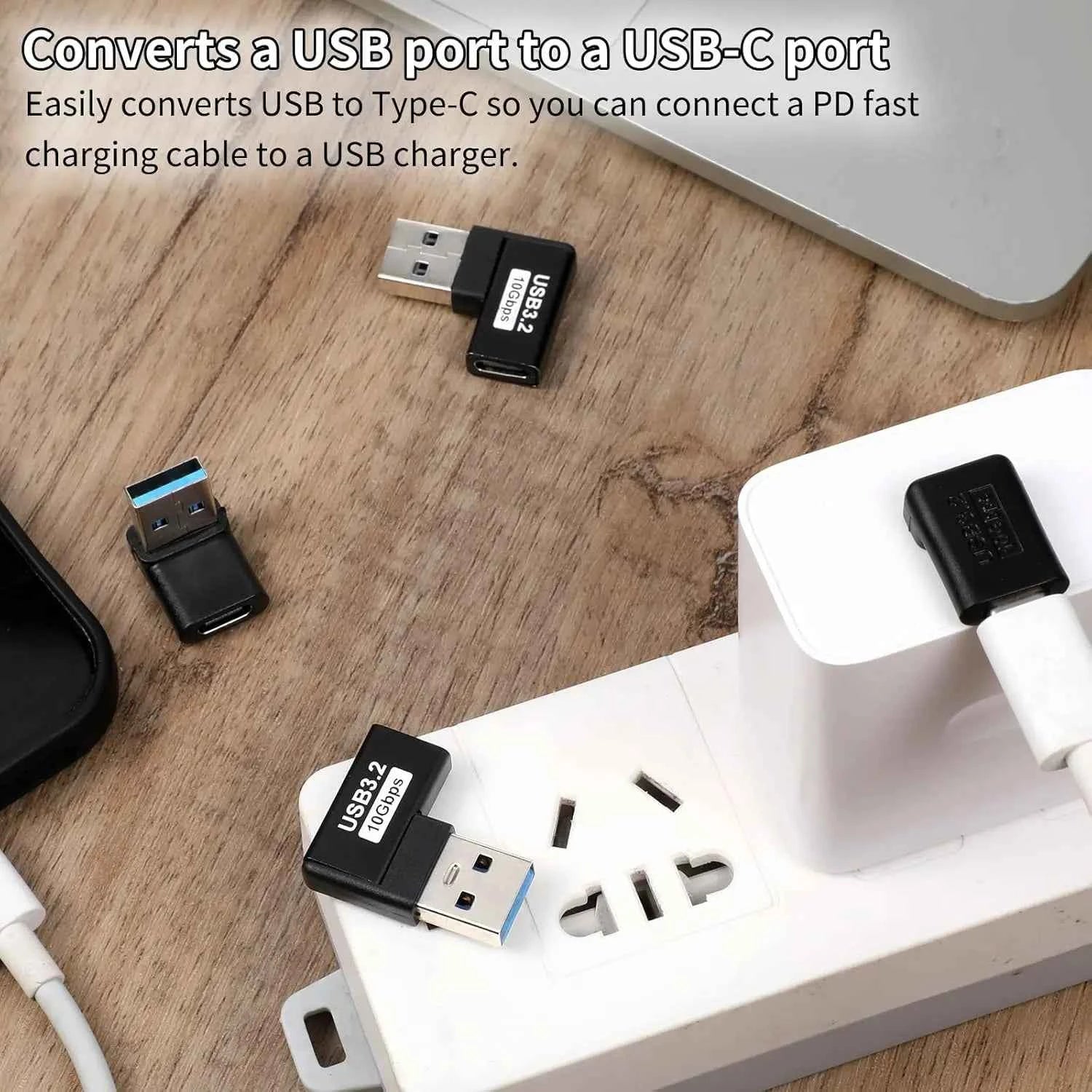 90 Degree USB to USB C Adapter (4 Pack), Up and Down Angle, Left and Right Angle A Male to Type C Female Extender Connector