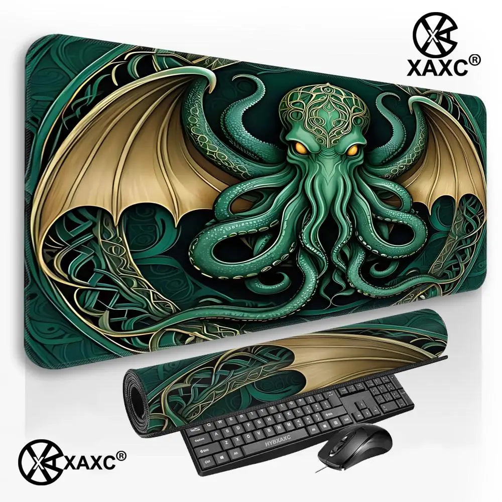 Cthulhu Green Octopus Mouse Pad Large Rubber Anti-slip PC Desk Accessories for Office and Gamer Keyboard Mats Decor Mat HYBXXC