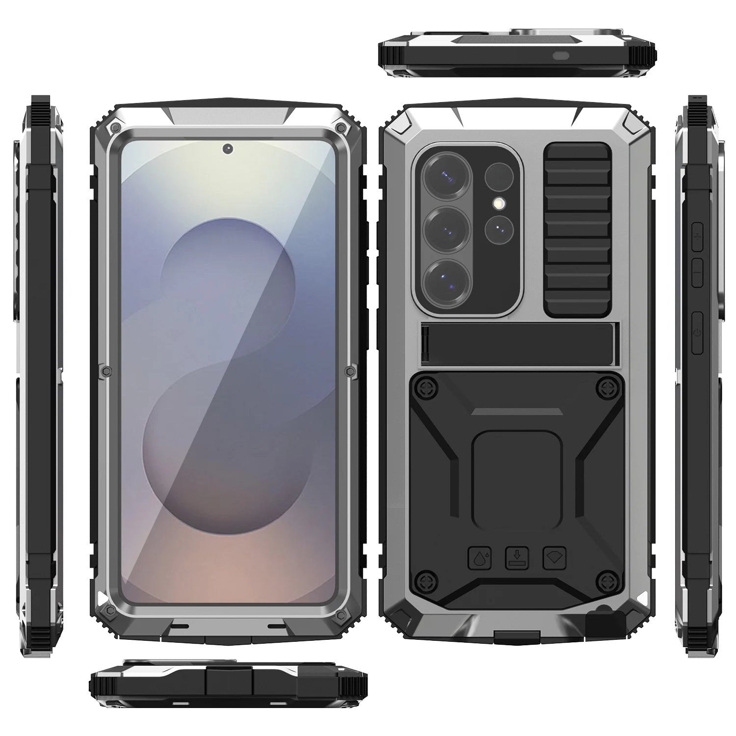 Heavy Duty Metal Case For Galaxy S26 S24 S23 Ultra Plus S25 EDGE Note20 A52 A72 A32 Shockproof Cover Kickstand Screen Protector