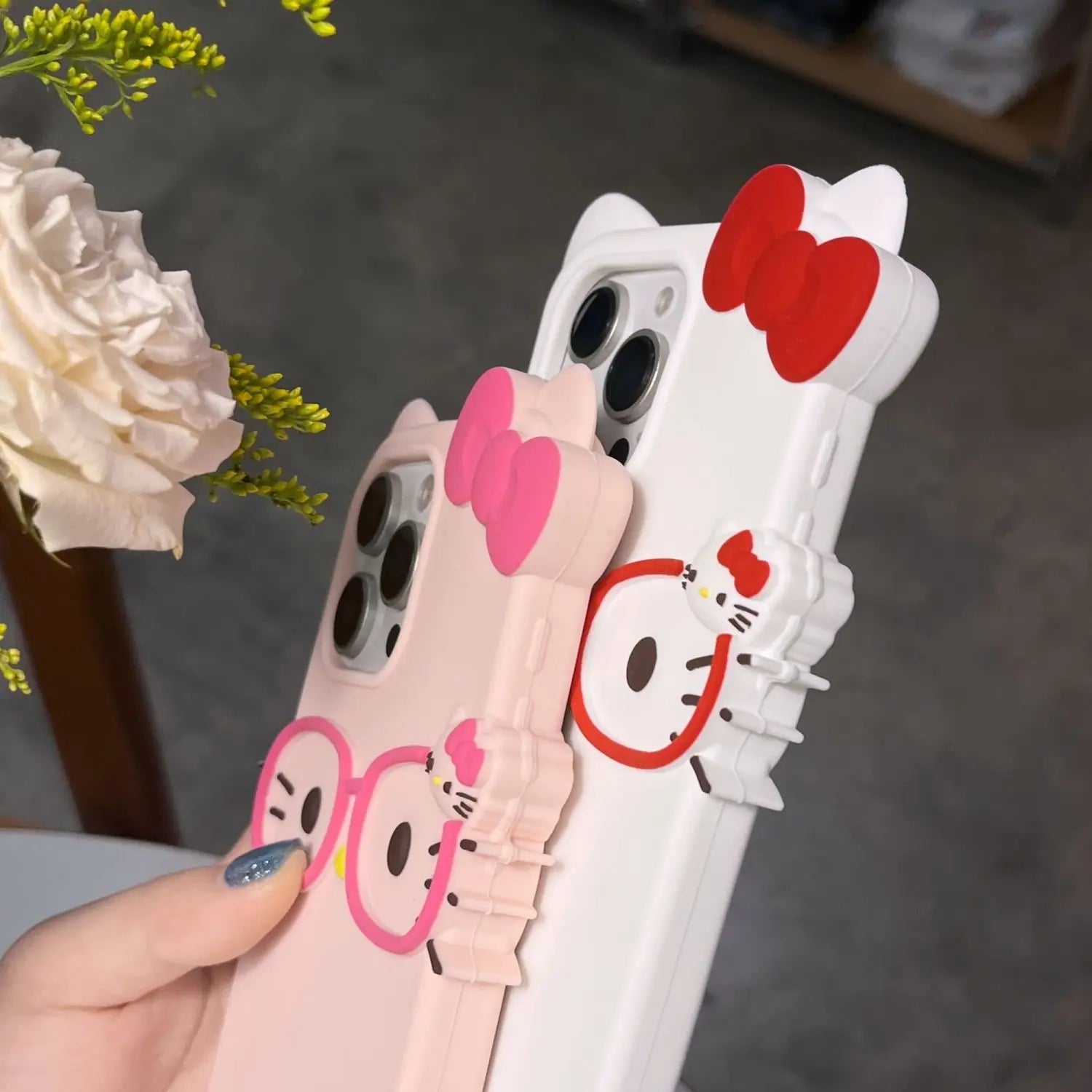 Sanrio 3D Cartoon Glasses Hello Kitty Phone Case For iPhone 17 Promax 16 15 14 13 12 Pro Max 11 So Cute Y2K Soft Silicone Cover