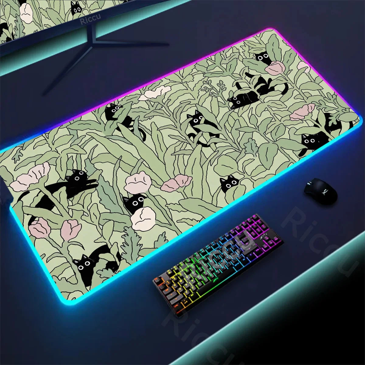 RGB Mousepad Pink Cloud Cat Cartoon Deskmat LED Backlight Gaming Keyboard Rug Computer Office Accessories Kawaii Anime Mouse Pad - WinSupport Tech