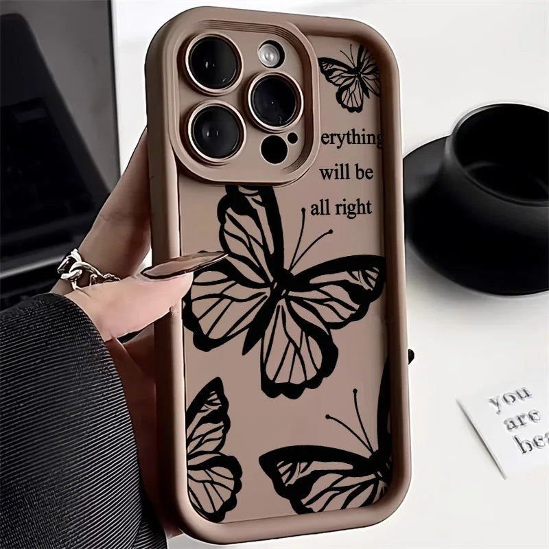 Black Butterfly Silicone Phone Case For iPhone 11 13 14 12 15 17 16 Pro Max Candy Color Soft Cover