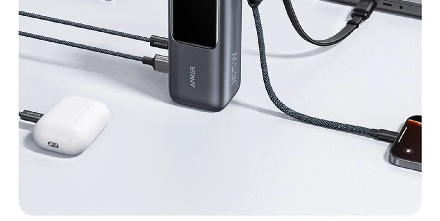 NEW Anker 165W Max Power Bank 25000mAh High Capacity Retractable Cables Fast Charge Mobile Phone Power Bank Gift Lightweight PC