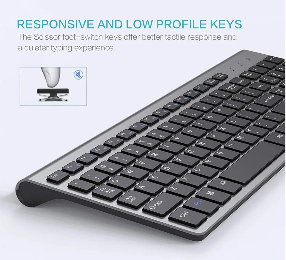 Wireless Keyboard Mouse Combo,U.S. Layout,2.4G USB Compact and Convenient, Slim, Portable Ergonomic, Silver White