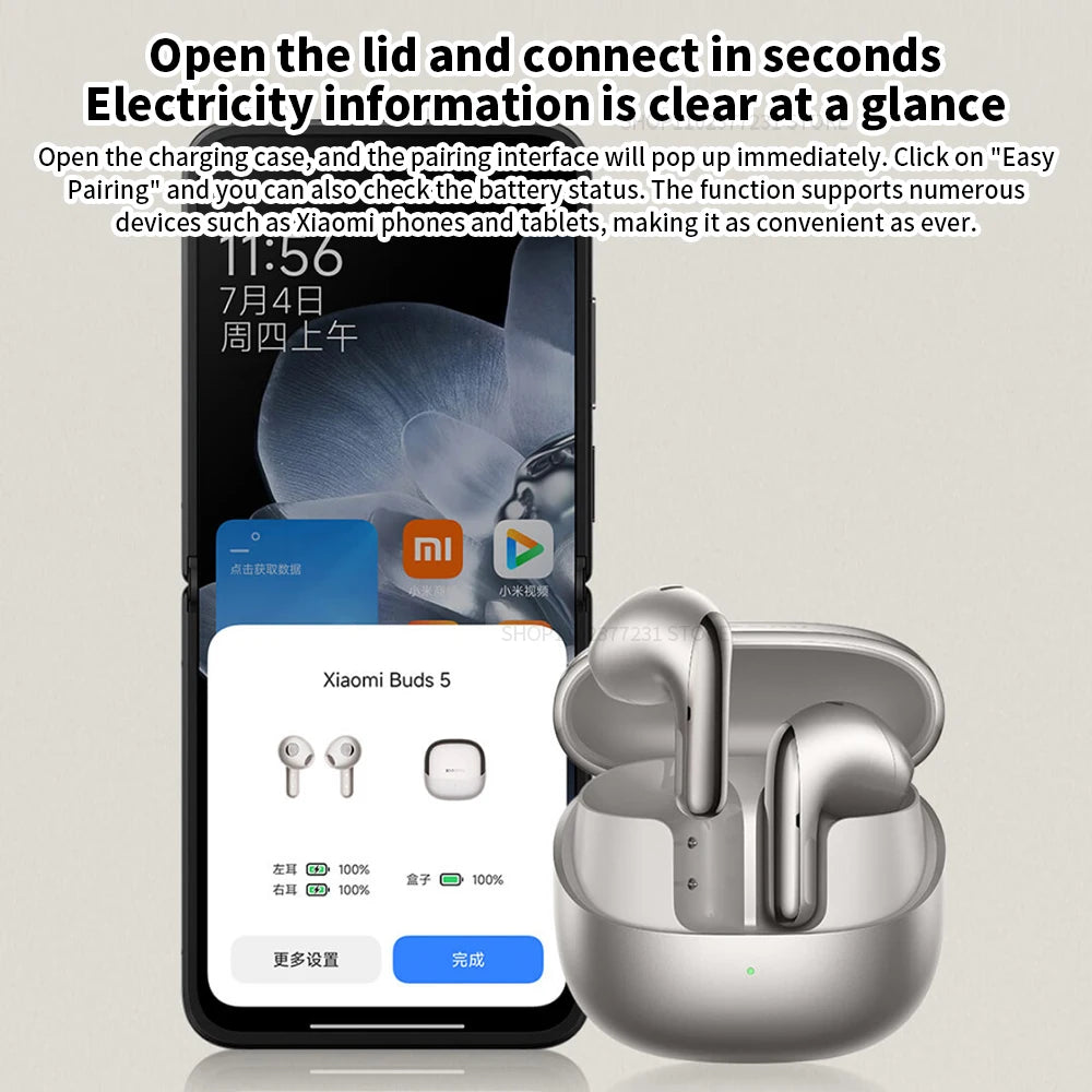 Original Xiaomi Buds 5 Earphone TWS AI Active Noise Cancelling HiFi Wireless Bluetooth Sound Recording Headphone Lossless Audio
