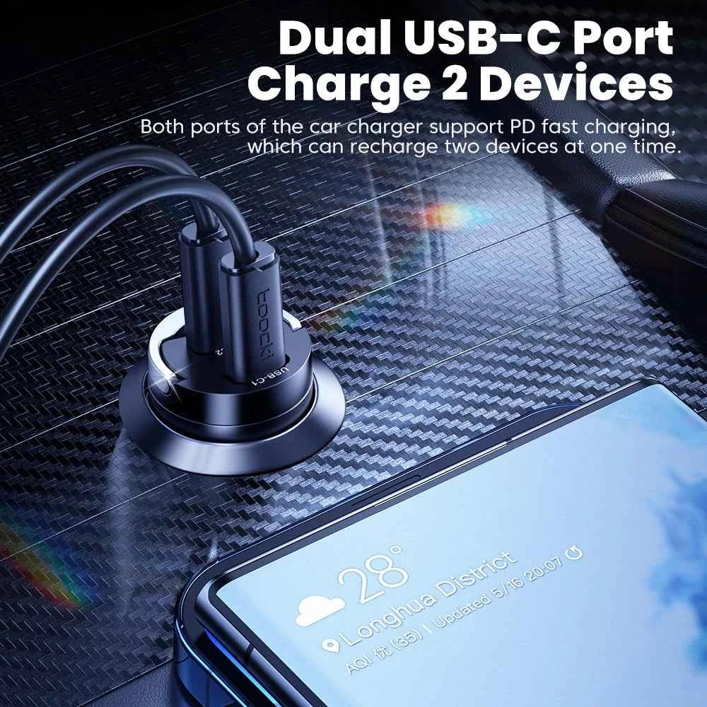 Toocki 45W USB Type C Dual Ports Car Charger Quick Charge 3.0 FCP SCP For iPhone Xiaomi Huawei Samsung Fast Charging Car Charger