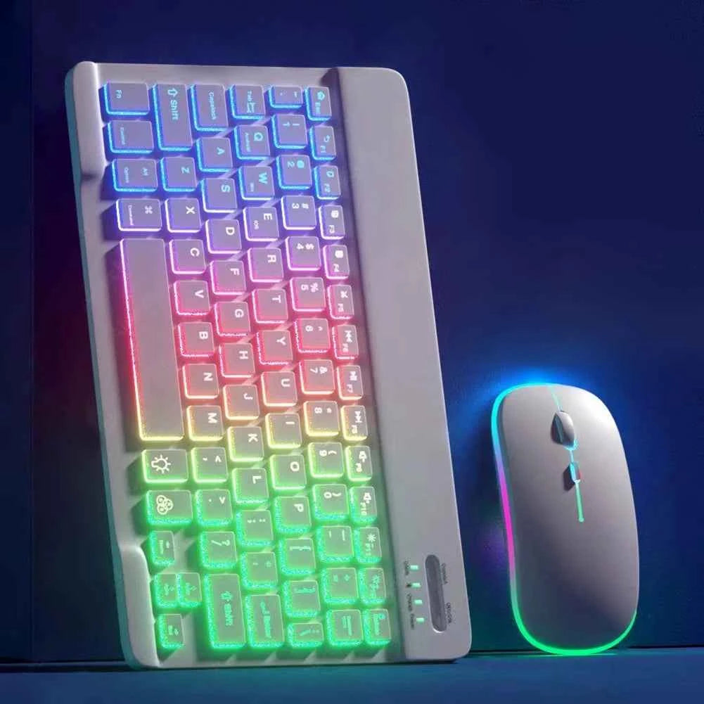RGB Bluetooth Keyboard and Mouse Rechargeable Wireless Keyboard For iPad Tablet Android iOS Windows Rainbow Backlight Keyboard