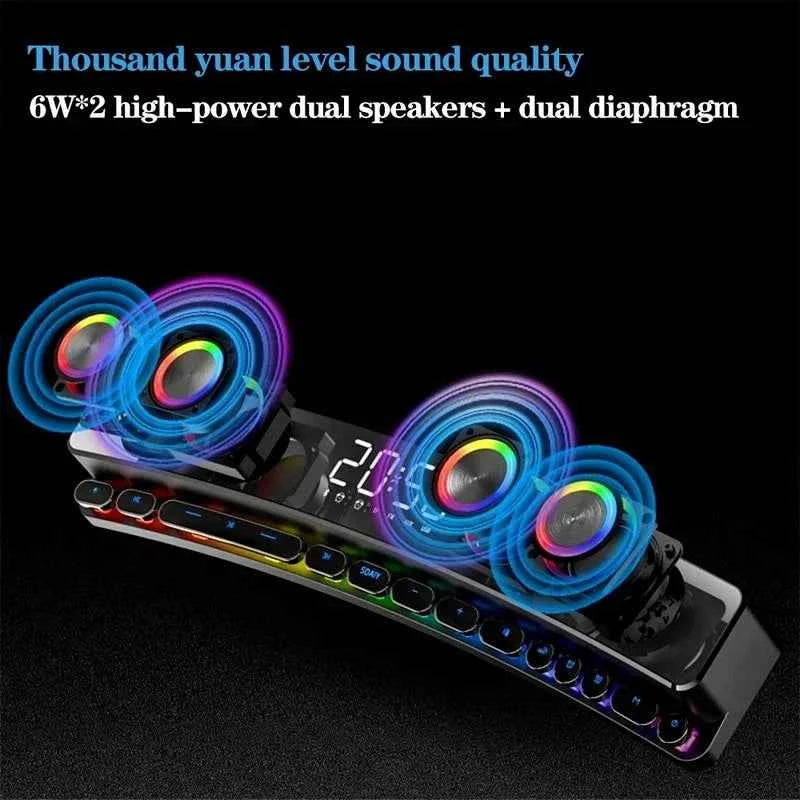 Computer Audio Desktop Notebook Long Multimedia Gaming Bluetooth Speaker Game Subwoofer 7 Color LED Lights/FM