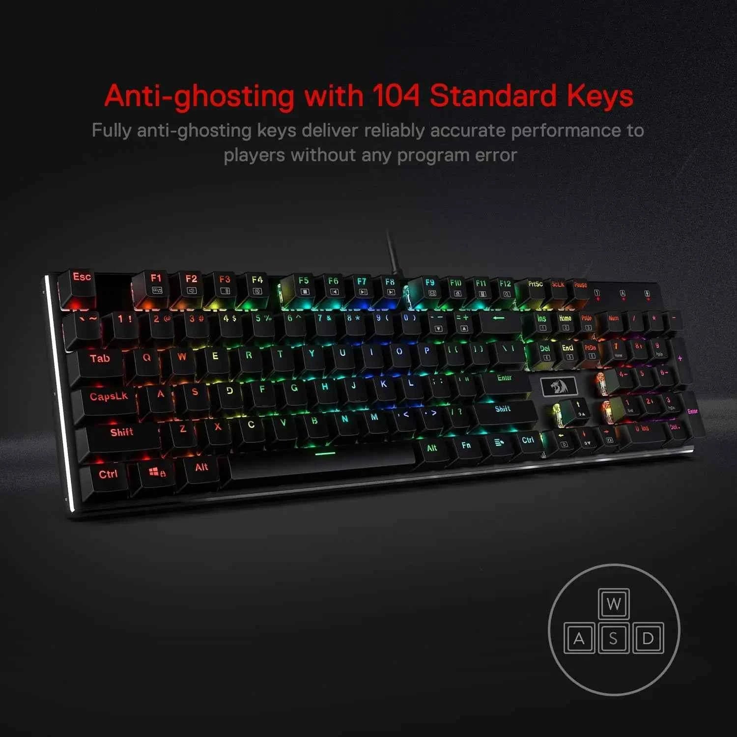 Redragon K556 RGB LED Backlit Wired 104 Keys Hot-Swap Noise Absorbing Foams Mechanical Gaming Keyboard