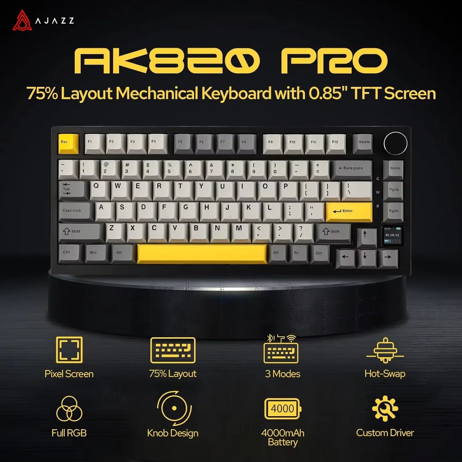 Ajazz AK820/AK820Pro Gaming Mechanical Keyboard Bluetooth 5.1/Wireless/C-Wired Customized Keyboard with Knob Hot Swapping Gasket - WinSupport Tech