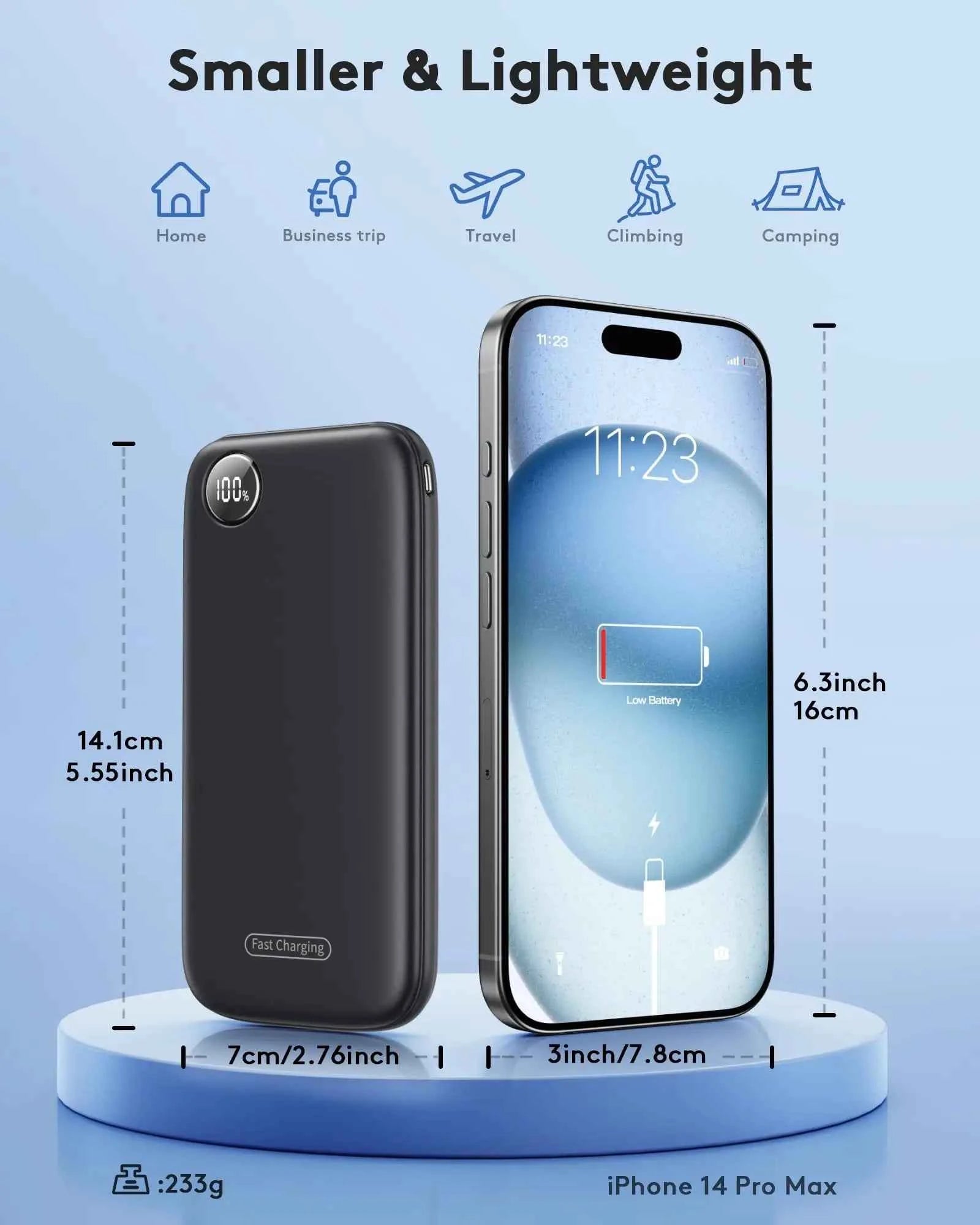 Ultra-Slim 10000mAh Portable Charger with Fast Charging (Max 12V/4.5A), USB-C Input/Output, Lightweight Travel Power Bank.