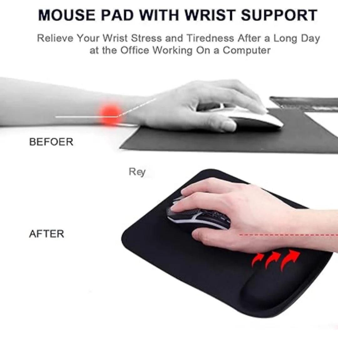 Black Mouse Pad with Wrist Support - Non-Slip Base, Comfortable Memory Foam Rest for Typing & Gaming, Reduce Wrist Fatigue