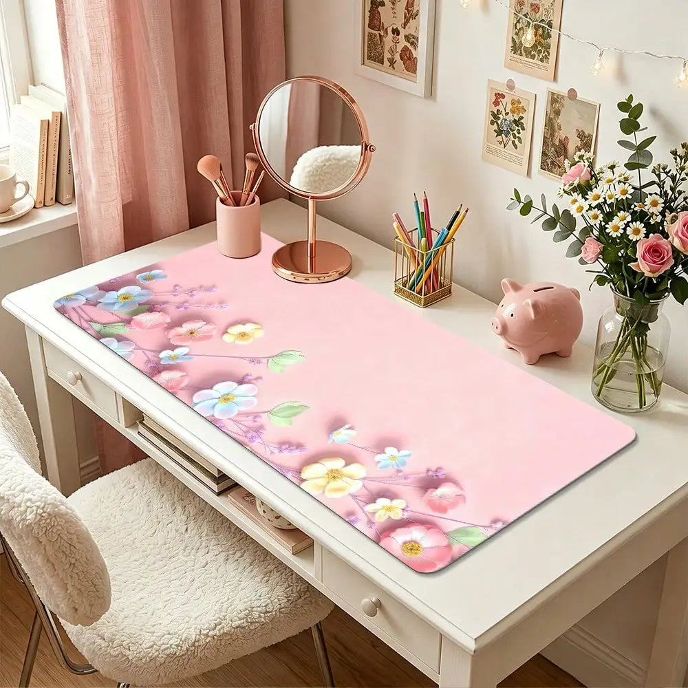 1pc, 31.50 X 11.81 Pink Floral Blossom Large Waterproof Mouse Pad, Antislip Desk Protector For Keyboard, Mouse, Smooth For Gaming, Desk Accessory, For Home