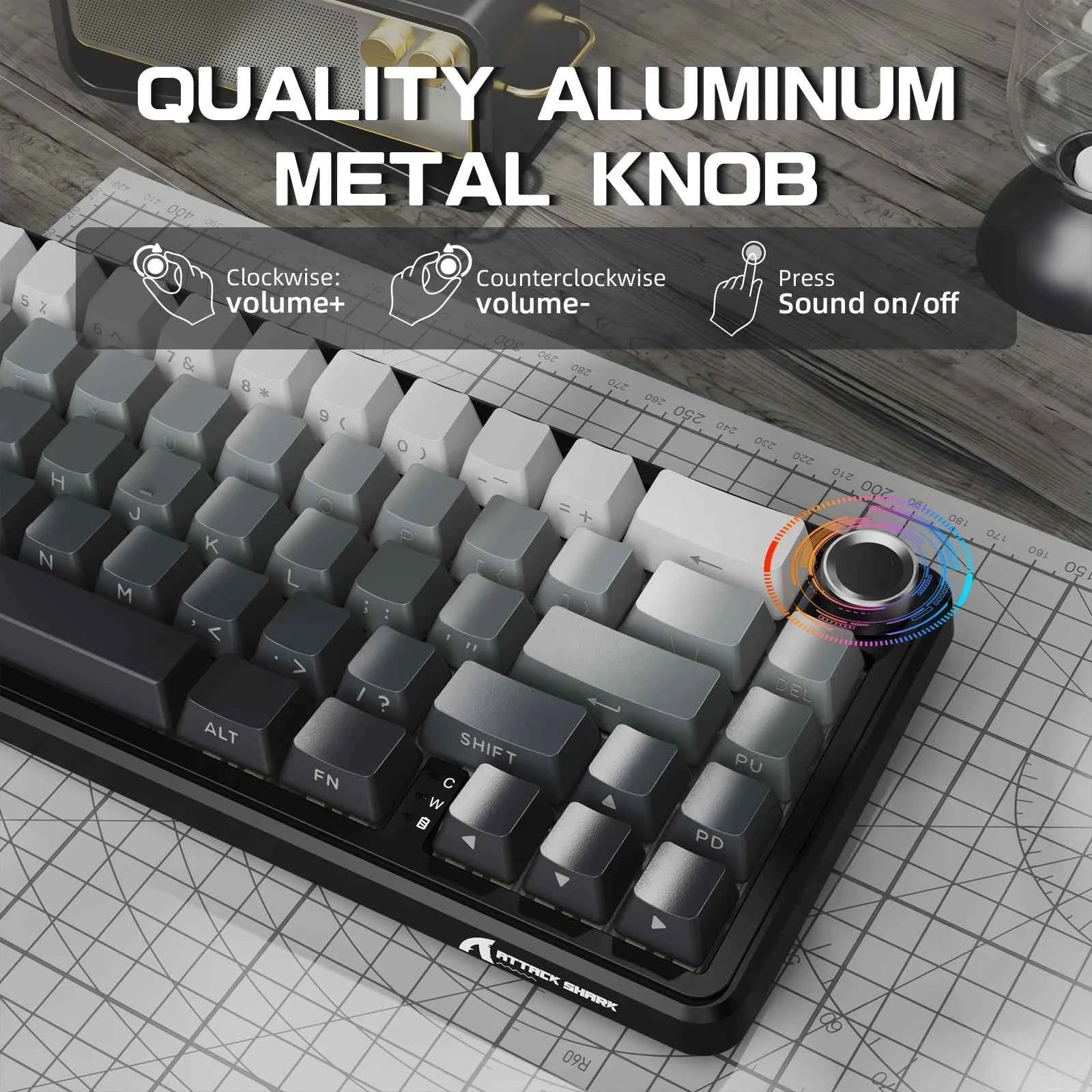 ATTACK SHARK X66 60% Wireless Mechanical Gaming Keyboard with Knob,3-Mode Gasket Hot Swappable Custom Keyboard with Coiled Cable