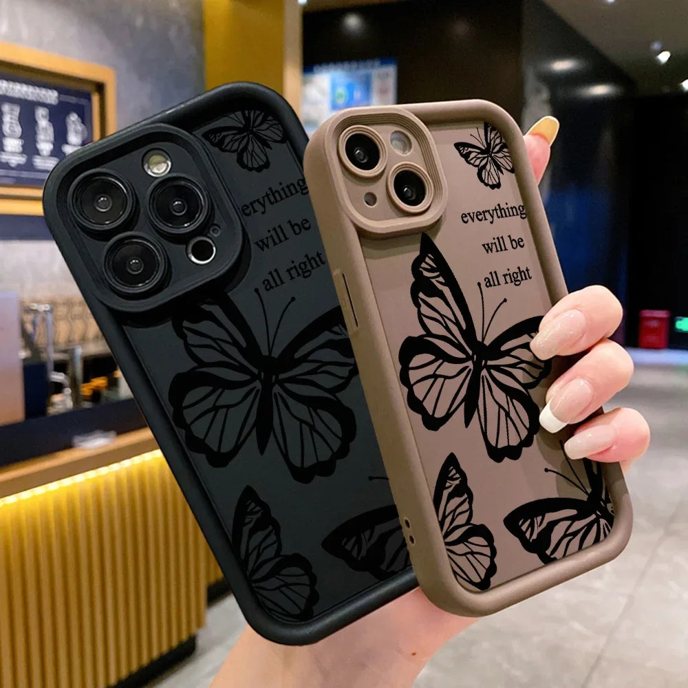 Black Butterfly Silicone Phone Case For iPhone 11 13 14 12 15 17 16 Pro Max Candy Color Soft Cover
