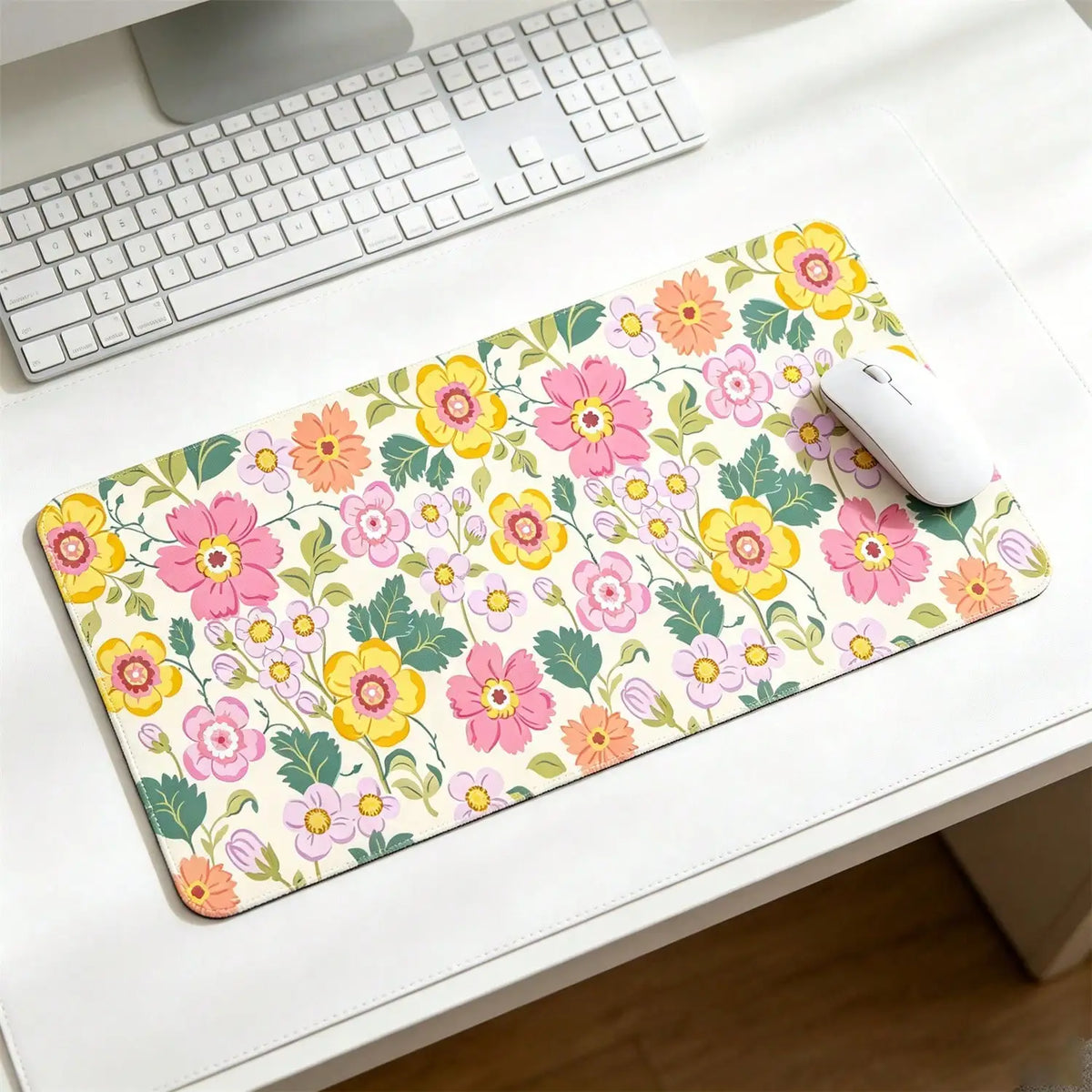 Large Mouse Pad, Wildflowers Floral Desk Mat Computer Keyboard Pad Non-Slip Rubber Base With Stitched Edges For Laptop Gaming, Office & Home