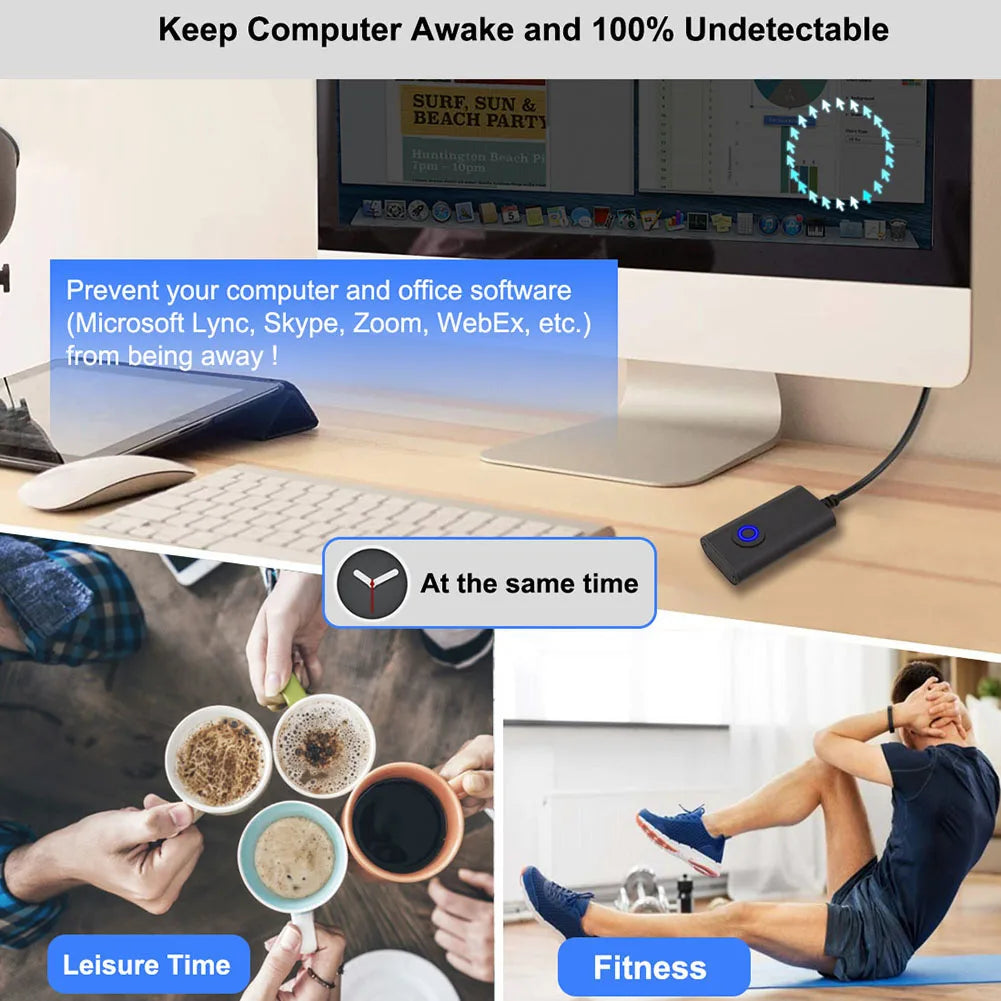 2 in 1 USB Type-C Mouse Jiggler with ON/OFF Switch Virtual Mouse Mover Drive Free Automatic Mouse Shaker Keeps Computer Awake