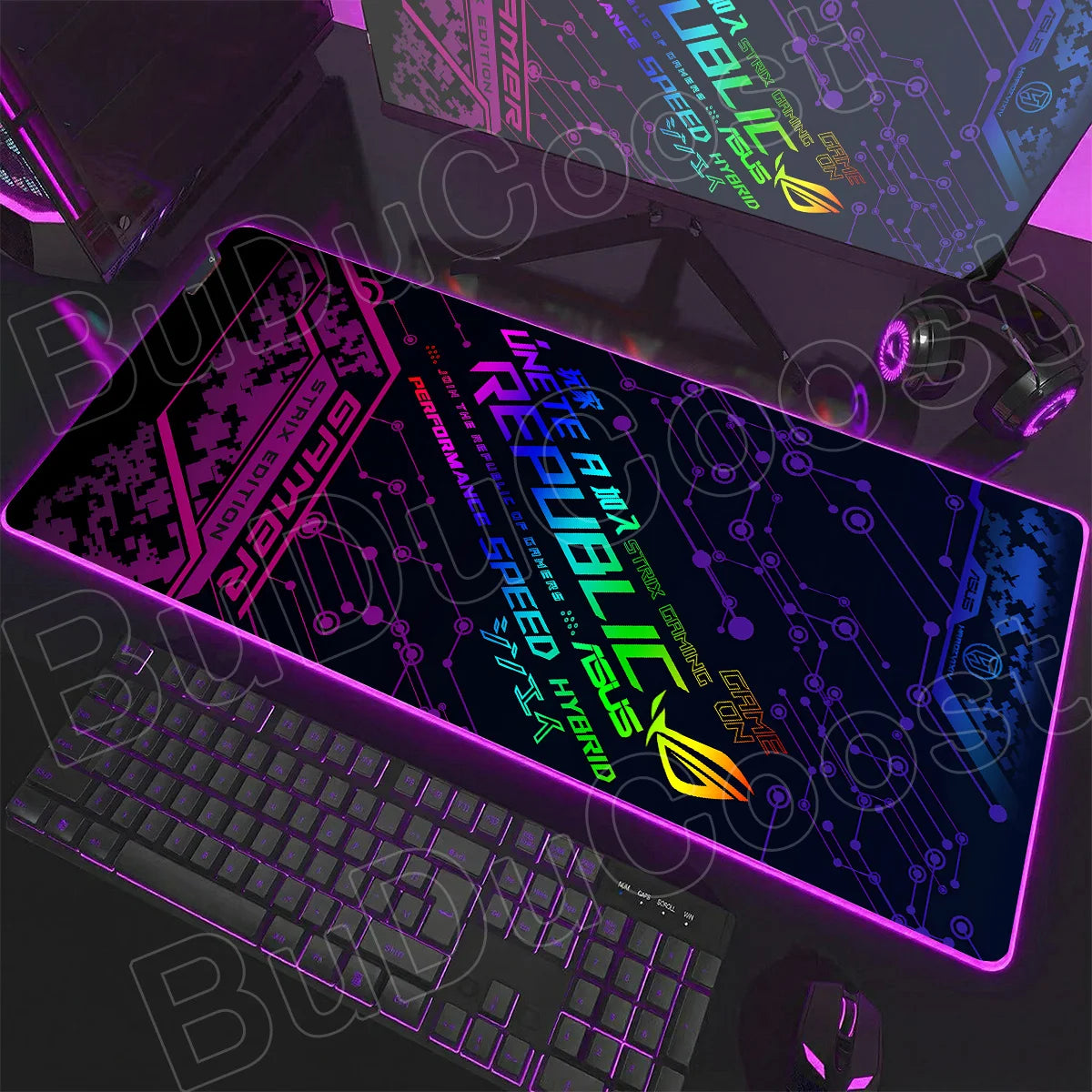 600x300x3mm RGB Gamer Glowing HD Keyboard Mat Asus Office Table New ROG Art Design Colorful LED Mouse Pad Rubber Non-slip Carpet