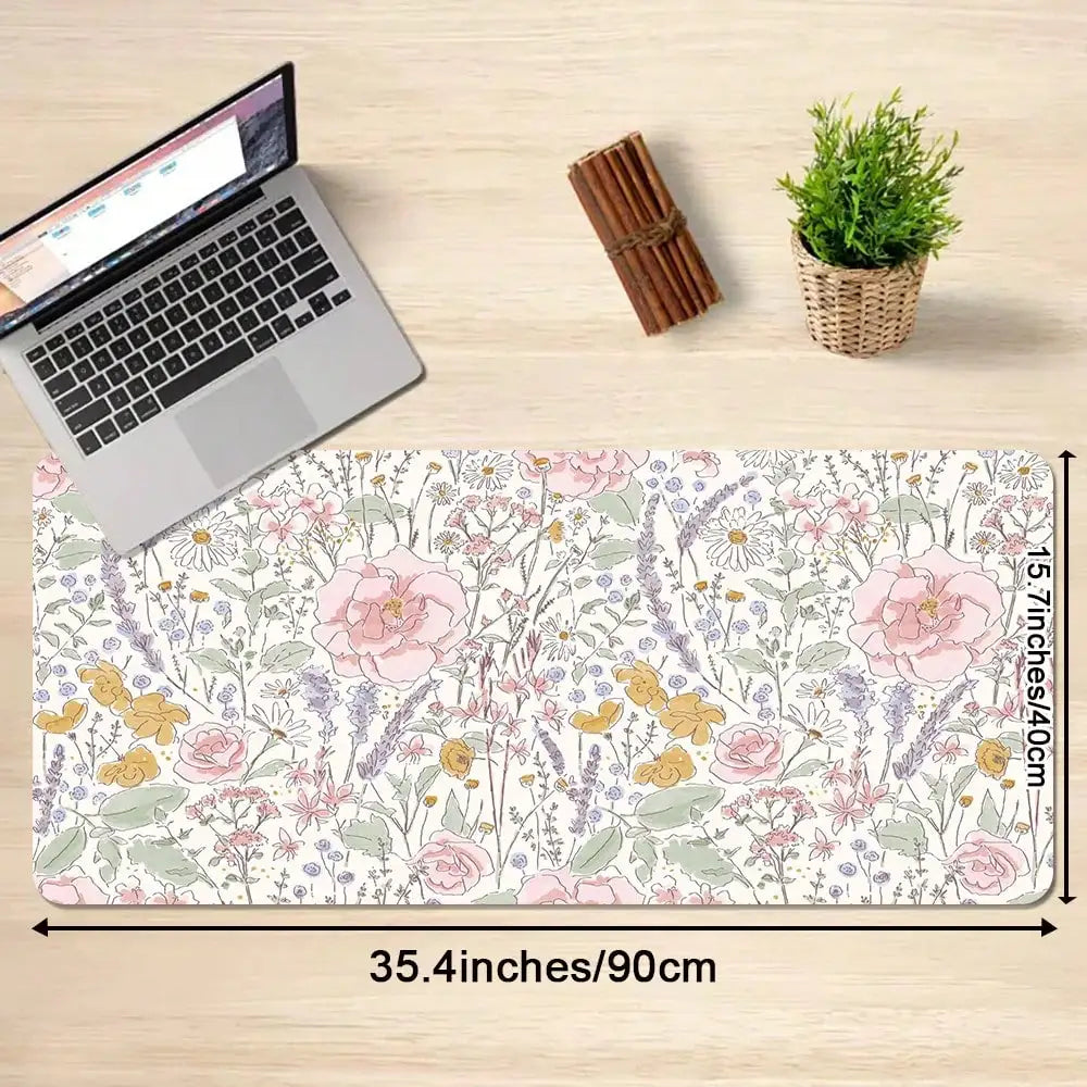 1pc Cute Floral Desk Mat Pink Flowers Plant Mouse Pad XXL Large Extended Gaming Mousepad Women Office Decor Desk Pad, Big Laptop Computer Keyboard And Mouse Mat