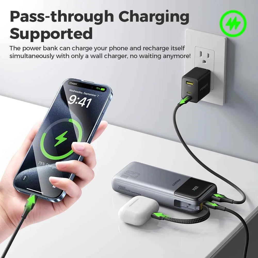 PISEN 20000mAh 67W Power Bank With Fast Charging Cable CCC External Battery For 65W Laptops/ 45W Samsung Phones/ iPhone & iPad