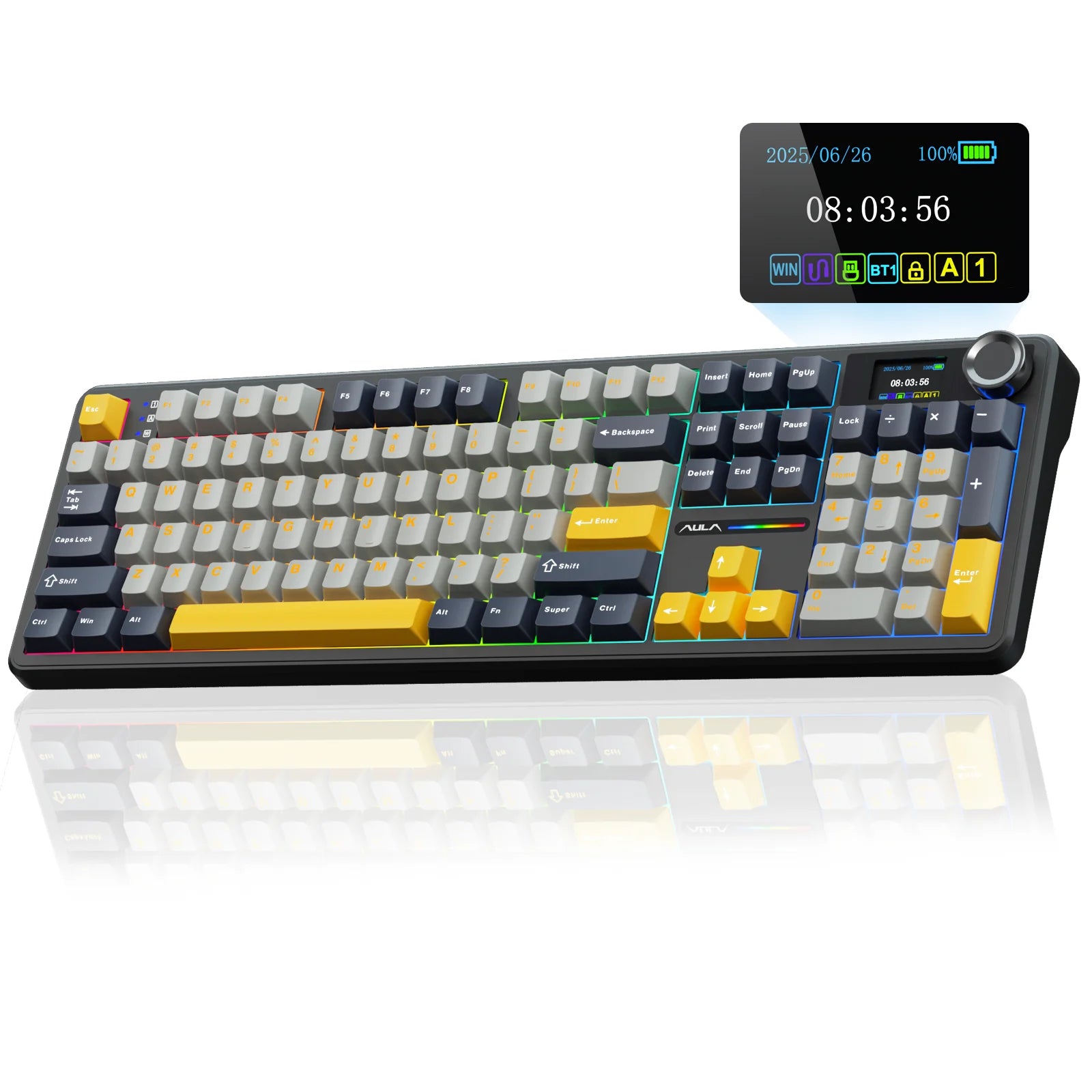 AULA F108pro Wireless Bluetooth Keyboard Macro Gaming keyboard Gasket Hot-swap Full Size Keyboard with TFT Smart Display