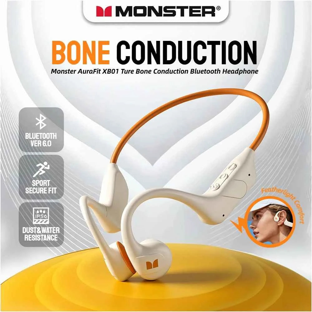 Monster XB01 Bone Conduction Bluetooth 6.0 Headphone HiFi Stereo Wireless Earphones IP56 Dust/Water Resistance Sports Earhook