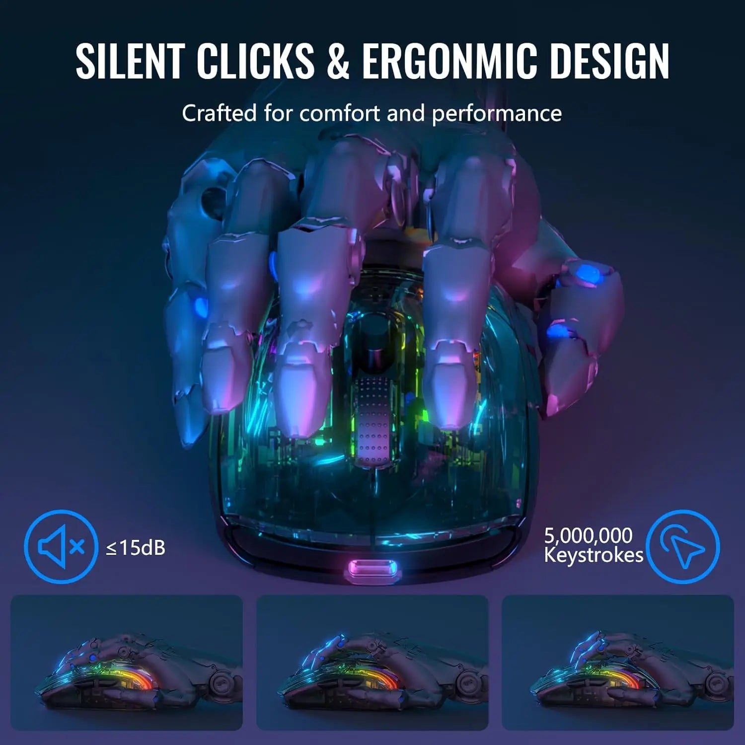 ATTACK SHARK X2Pro Wireless Gaming Mouse with RGB Charging Dock,Tri-Mode Mute Mouse RGB Backlit,Transparent Shell,PixArt 3212