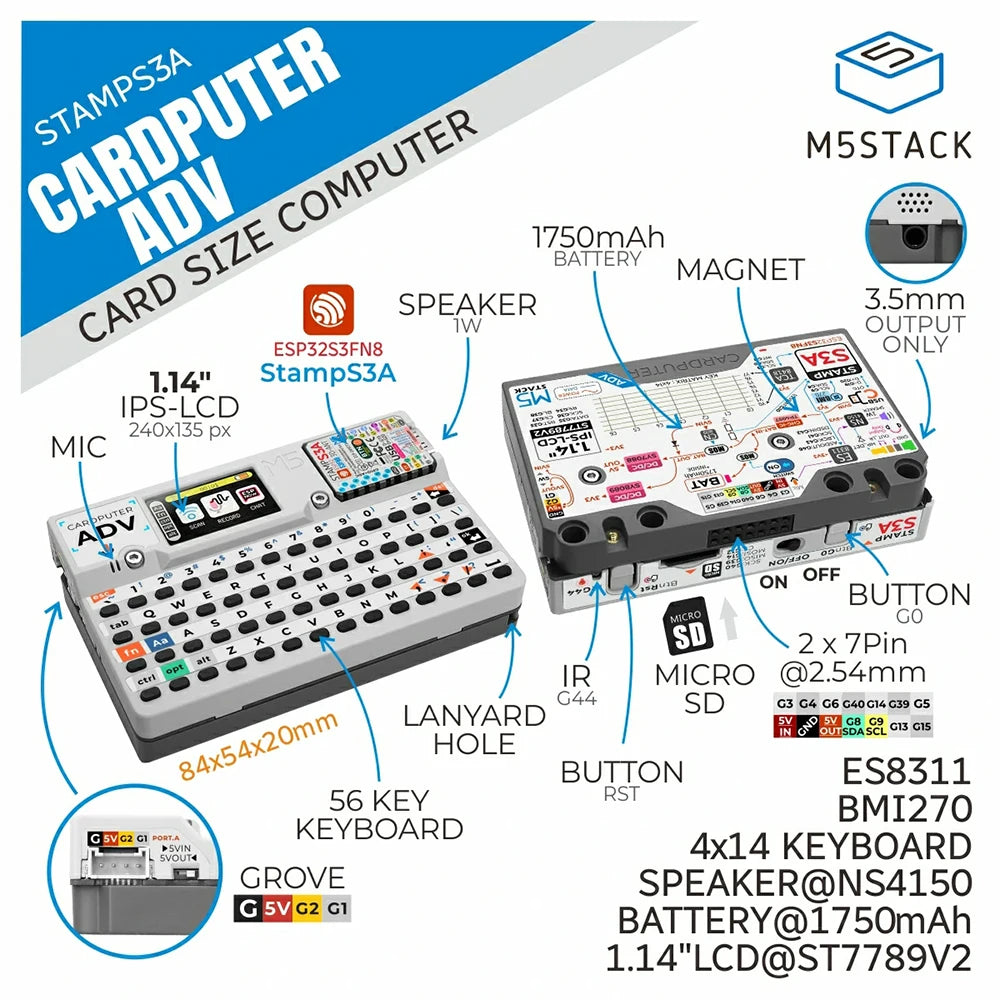 M5Stack Cardputer-Adv Programmable Card Computer Stamp-S3A 1.14