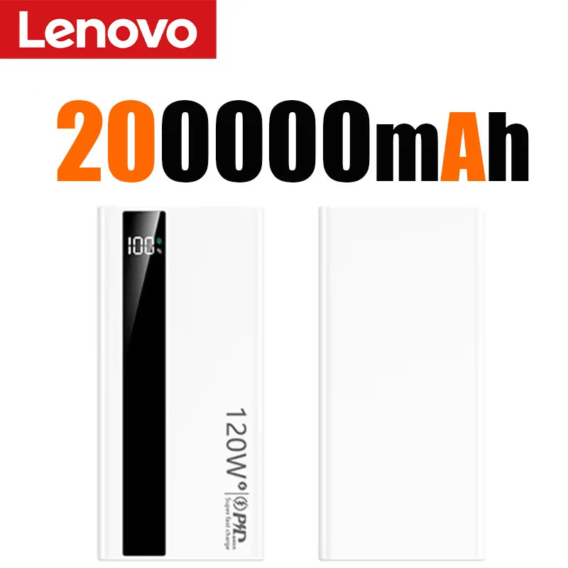 Lenovo 120W 500000mAh Capacity Power Bank Portable Super Fast Charging LED Digital Display External Battery for iPhone Samsung