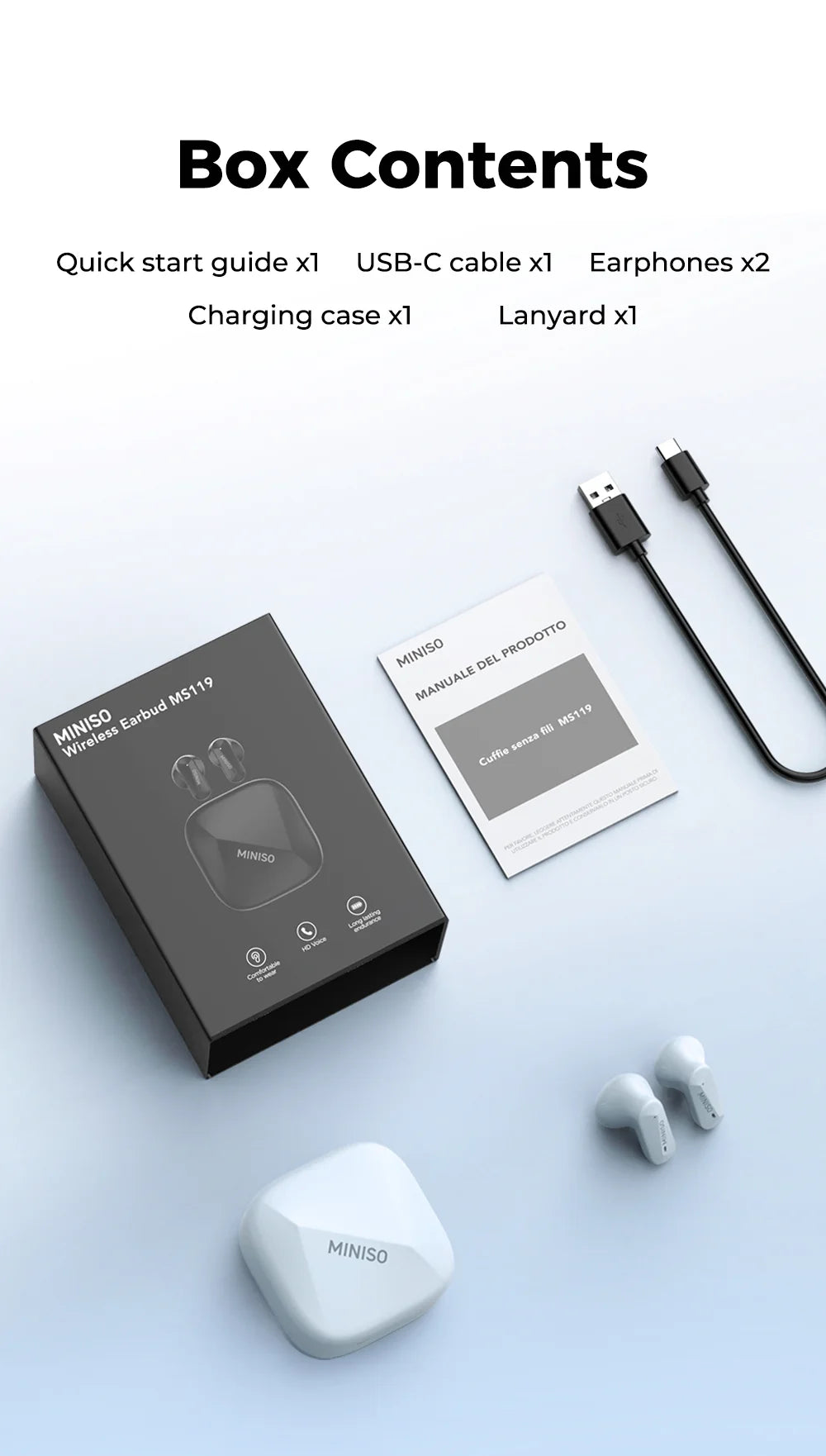 MINISO MS119 Wireless Bluetooth Earphones Ai Translator Headphones Low latency Earbuds 50Hrs Playback More Comfortable to wear