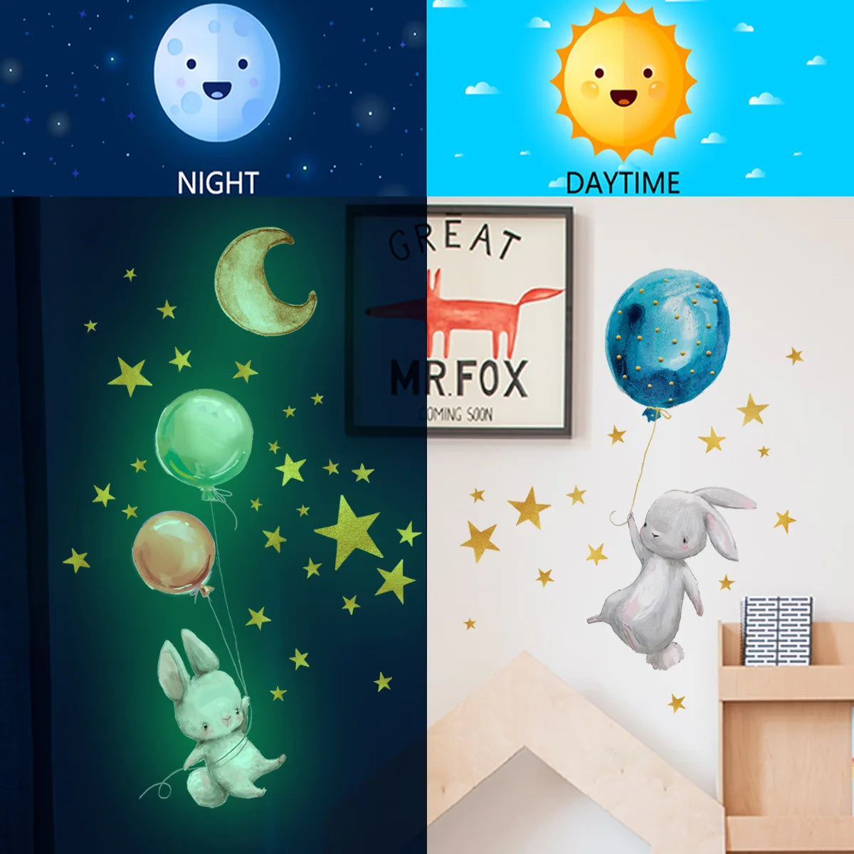 Cartoon Luminous Wall Stickers Glow In The Dark Fluorescent Rainbow Wall Decal For Kid Rooms Bedroom Ceiling Nursery Home Decor