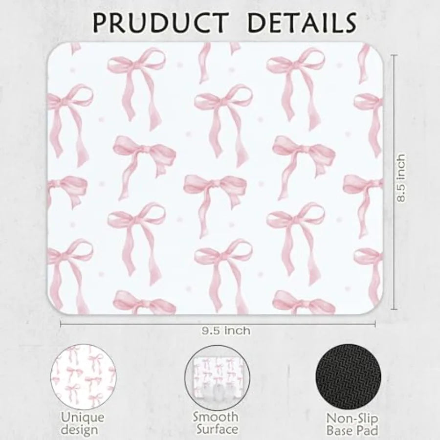 Coquette Pink Bow Mouse Pad, Preppy Girly Blue Mousepad for Work Office, Trendy Decor for Desk, 9.5x8 Inch