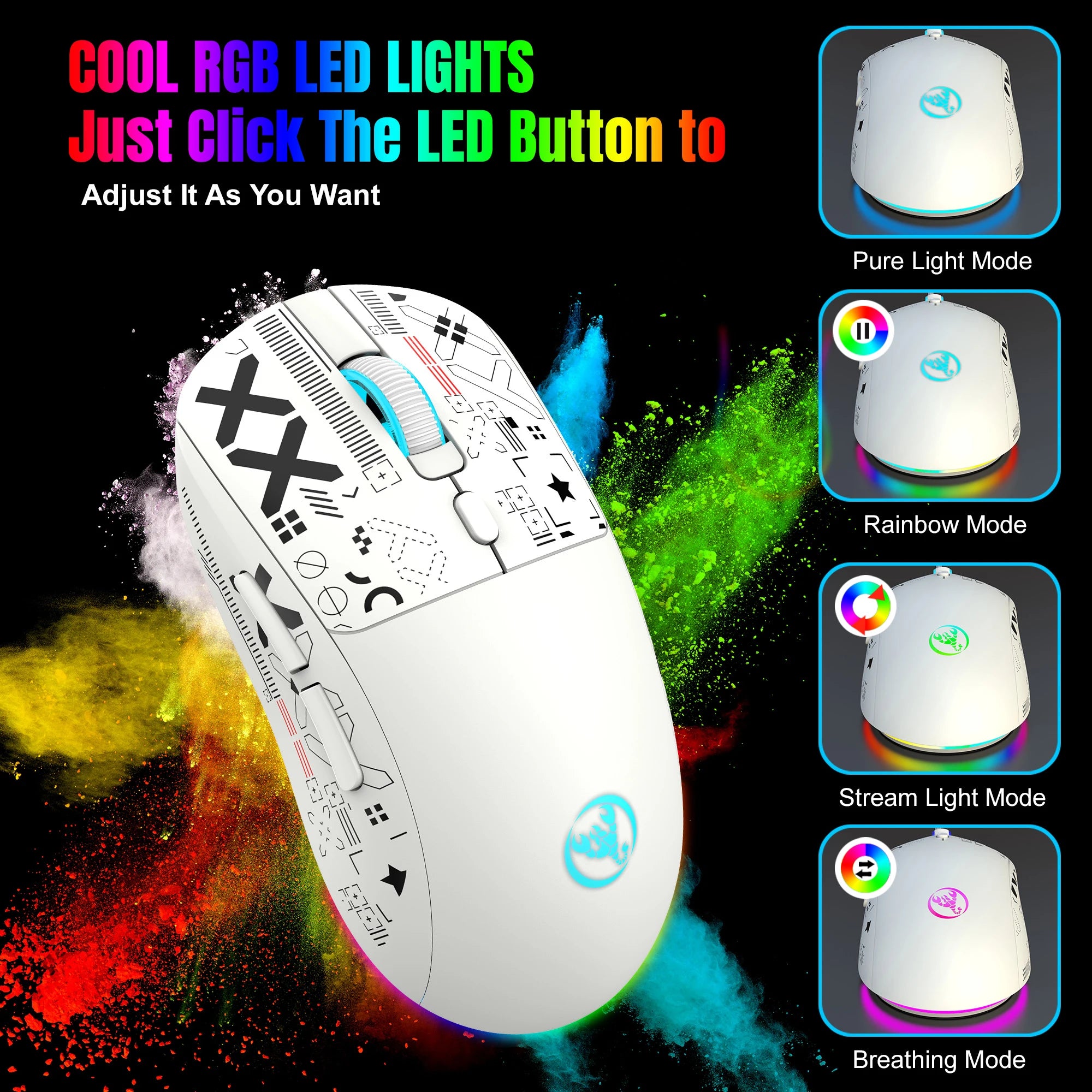 HXSJ-60% RGB Backlit Gaming Keyboard and Mouse Set 61-Key wired Keyboard 3-mode optical gaming wireless mouse for laptop PC